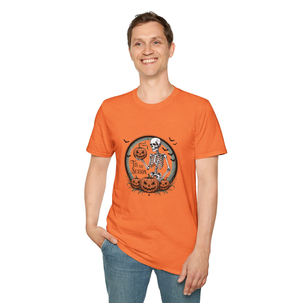 Tis the Season Skeleton Pumpkin T-Shirt — Funny Halloween Gift for Women Graphic Tee