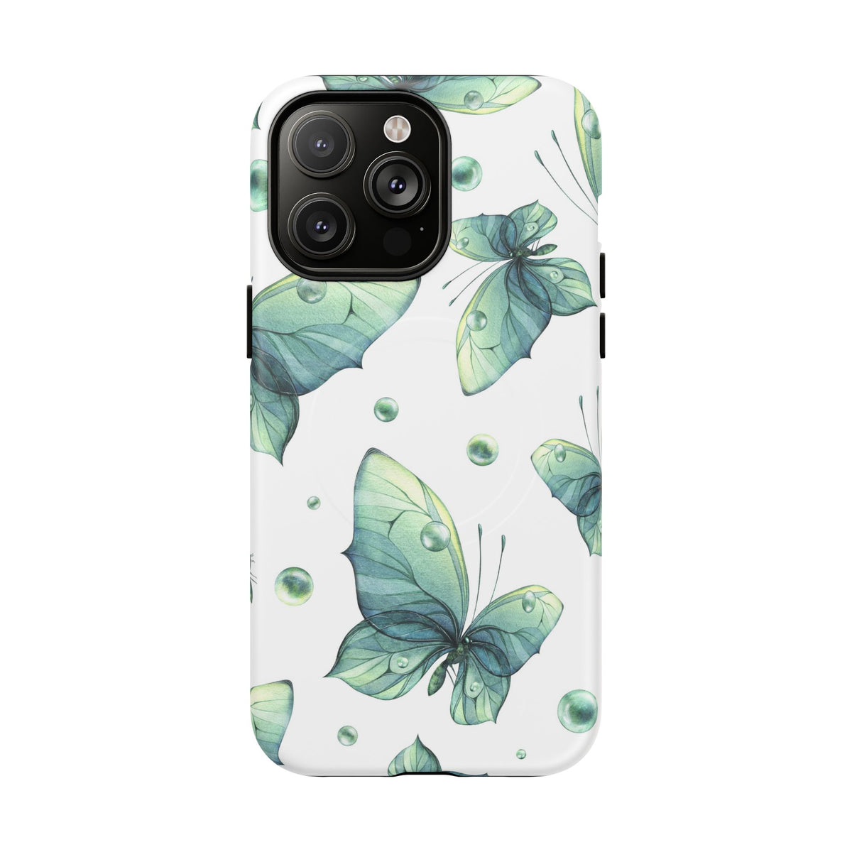 Butterfly Watercolor Magnetic Phone Case — Green Floral Tough Protective Cover