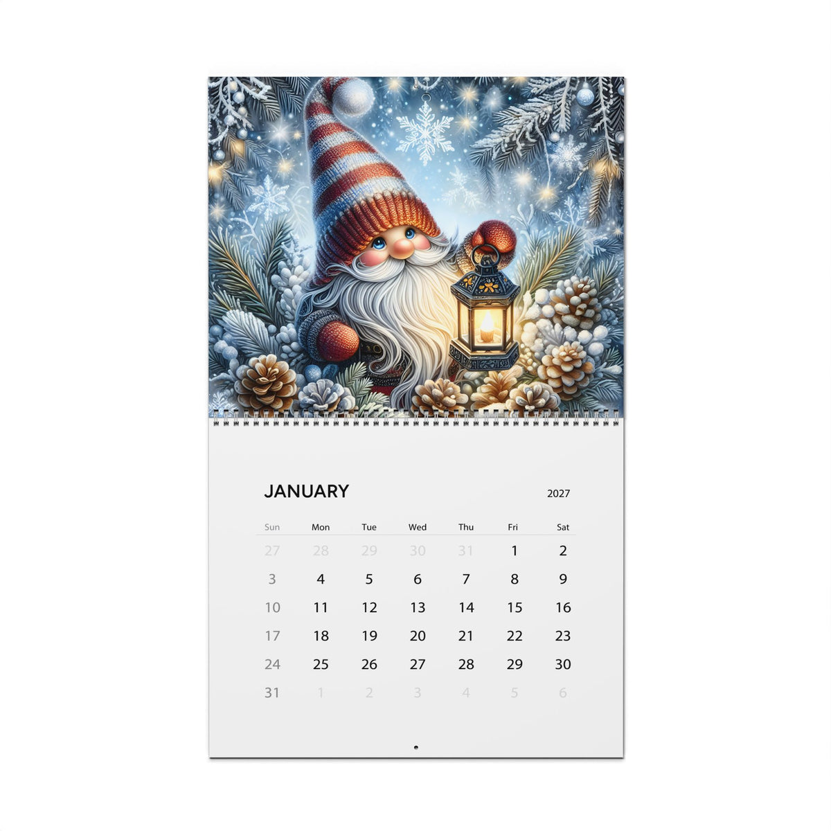 2027 Gnome Wall Calendar — Whimsical Nordic Gnome Art, 12-Month Wall Calendar