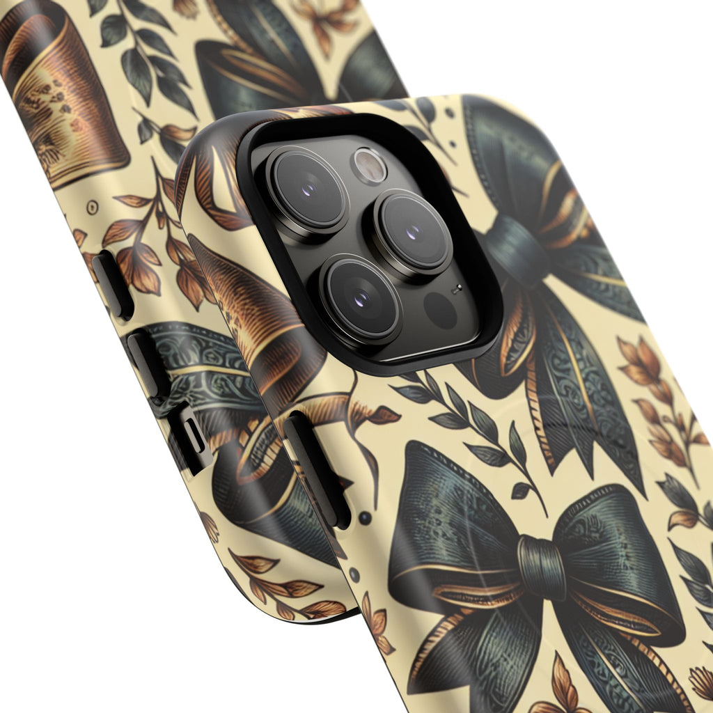 Bow Pattern Tough Magnetic Phone Case — Vintage Ribbon Floral Design