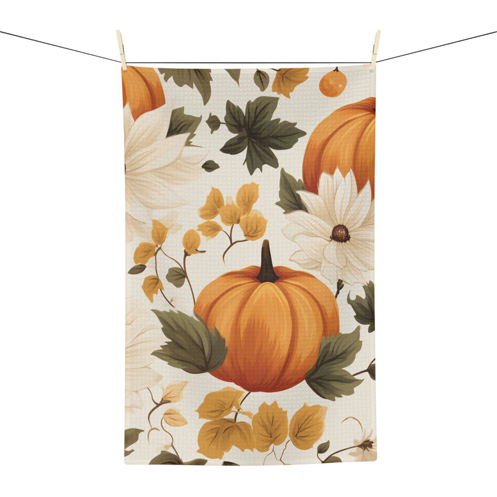 Autumn Pumpkin Tea Towel — Fall Floral Microfiber Kitchen Towel