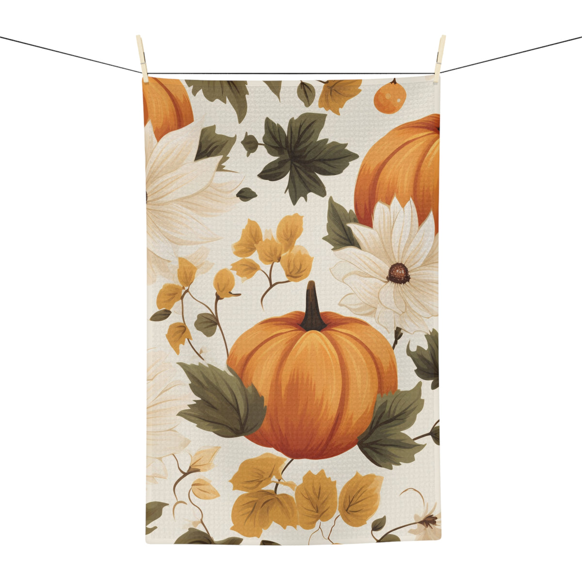 Autumn Pumpkin Tea Towel — Fall Floral Microfiber Kitchen Towel