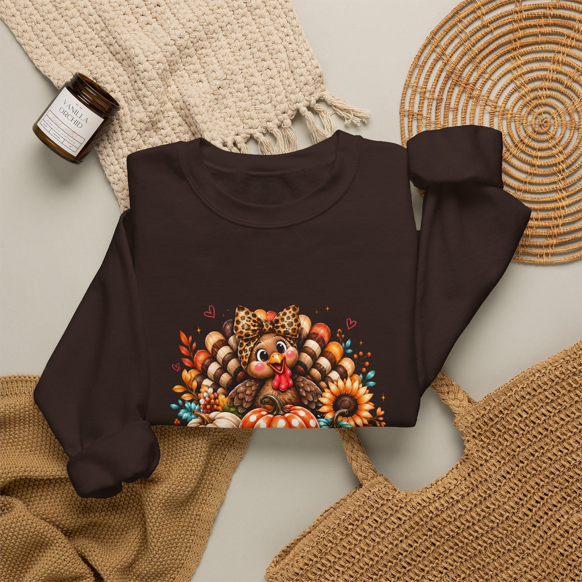 Sweatshirt — "Give Thanks" Autumn Turkey & Pumpkin Thanksgiving Crewneck