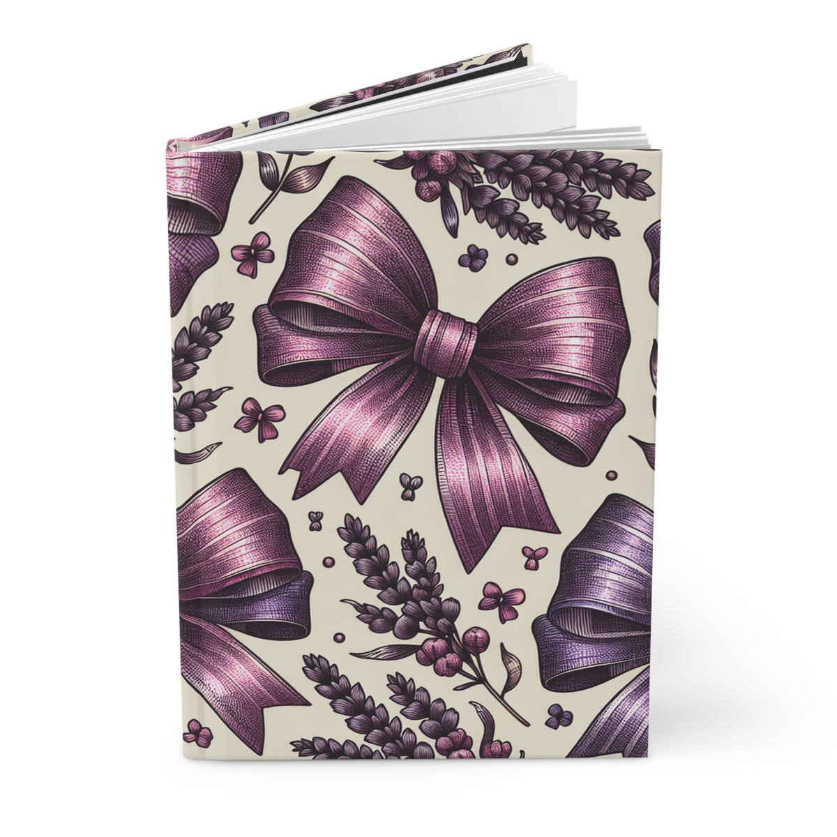 Lavender Bow Hardcover Journal — Floral Ribbon Notebook for Gifts & Journaling