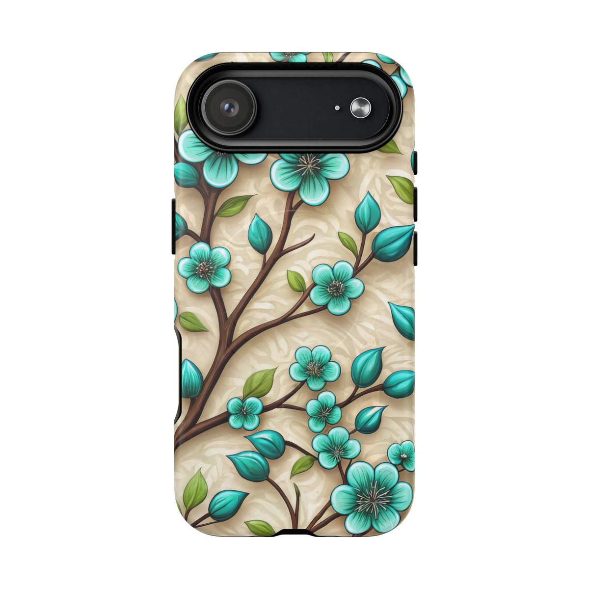 Floral Teal Blossom Tough Magnetic iPhone Case — MagSafe Protective Cover