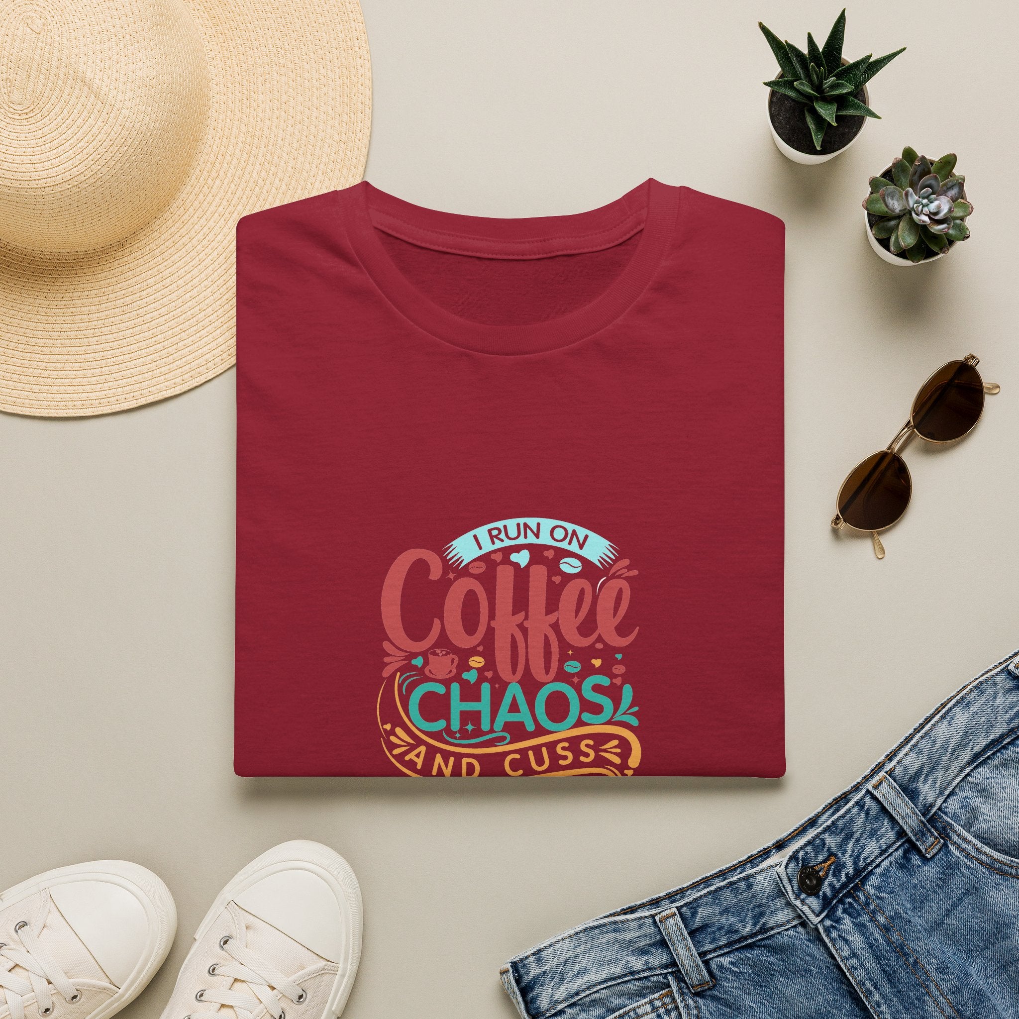 I Run on Coffee Chaos and Cuss Words T-Shirt — Funny Gift for Her Sarcastic Mom Tee
