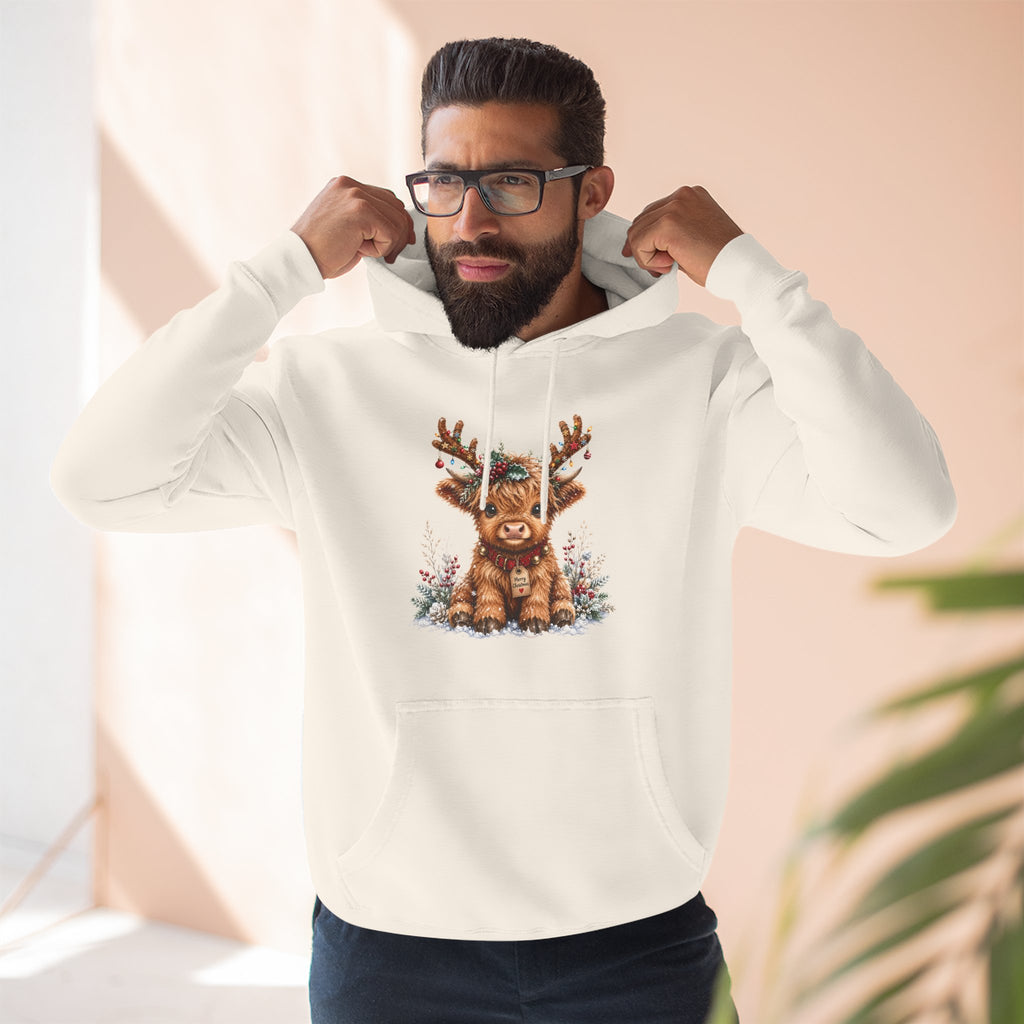 Cute Reindeer Fleece Hoodie - Christmas Woodland Holiday Sweatshirt