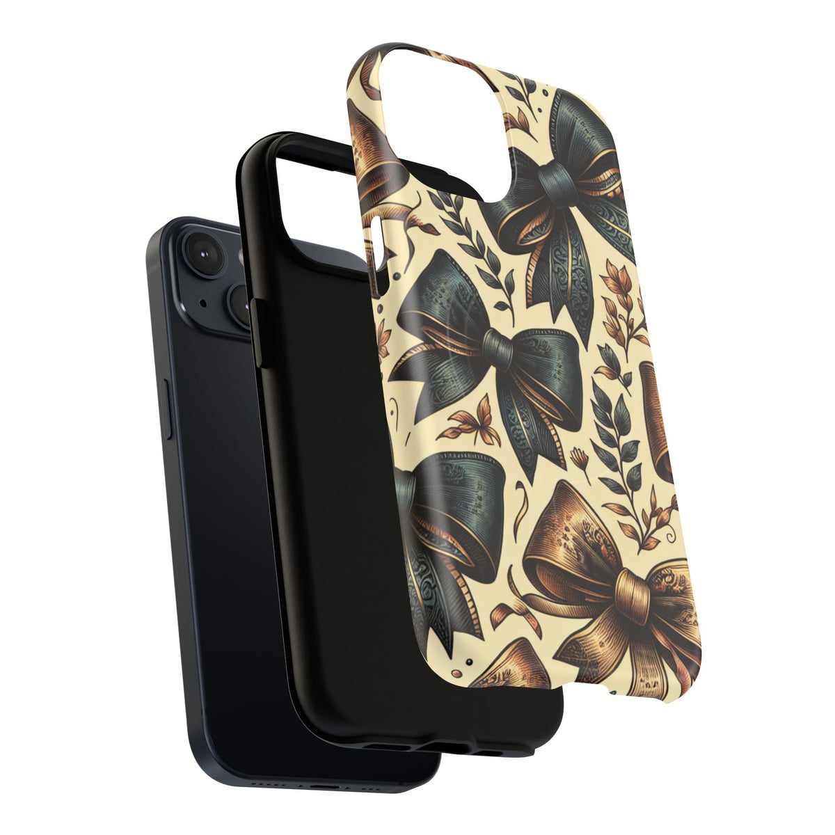 Bow Pattern Tough Magnetic Phone Case — Vintage Ribbon Floral Design