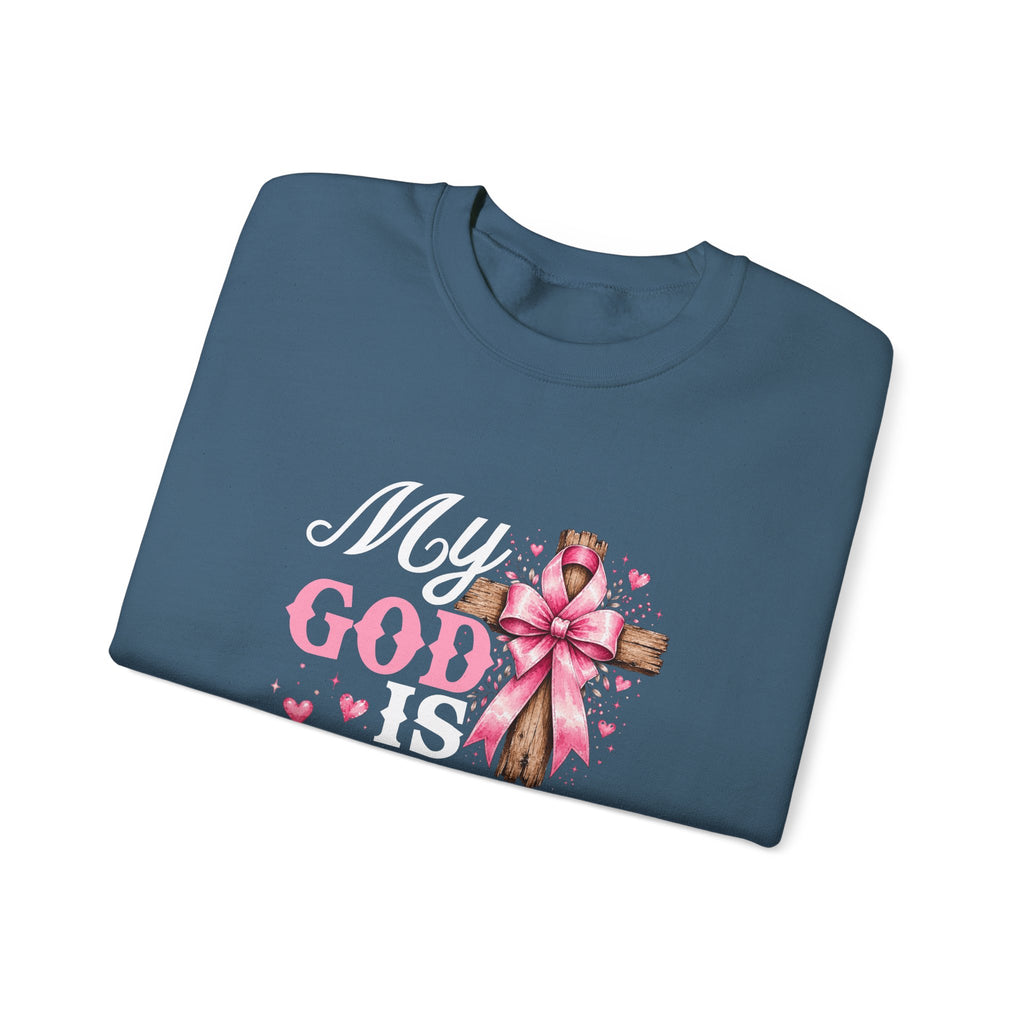 My God Is Bigger Than Cancer Breast Cancer Awareness Crewneck Sweatshirt