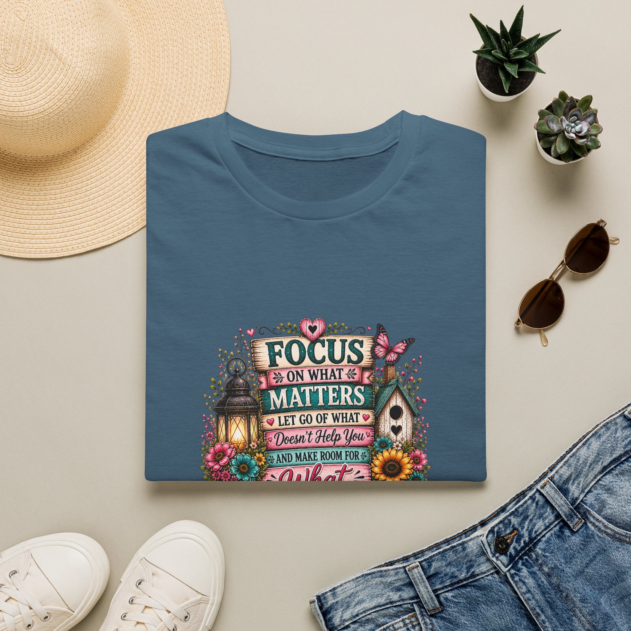 Focus on What Matters Floral T-Shirt — Inspirational Motivational Gift for Women Tee
