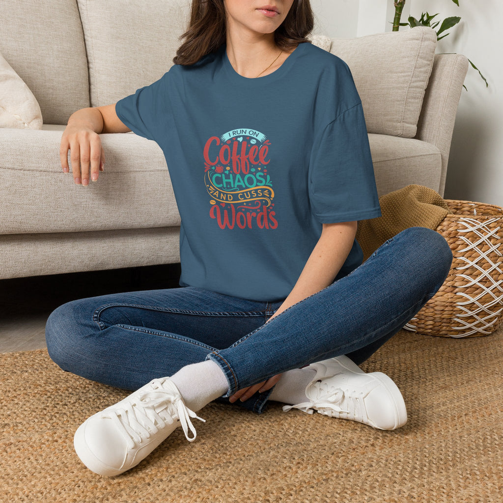 I Run on Coffee Chaos and Cuss Words T-Shirt — Funny Gift for Her Sarcastic Mom Tee