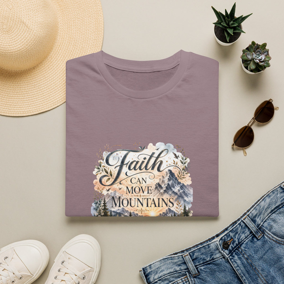 Faith Can Move Mountains T-Shirt Inspirational Christian Mountain Graphic Tee