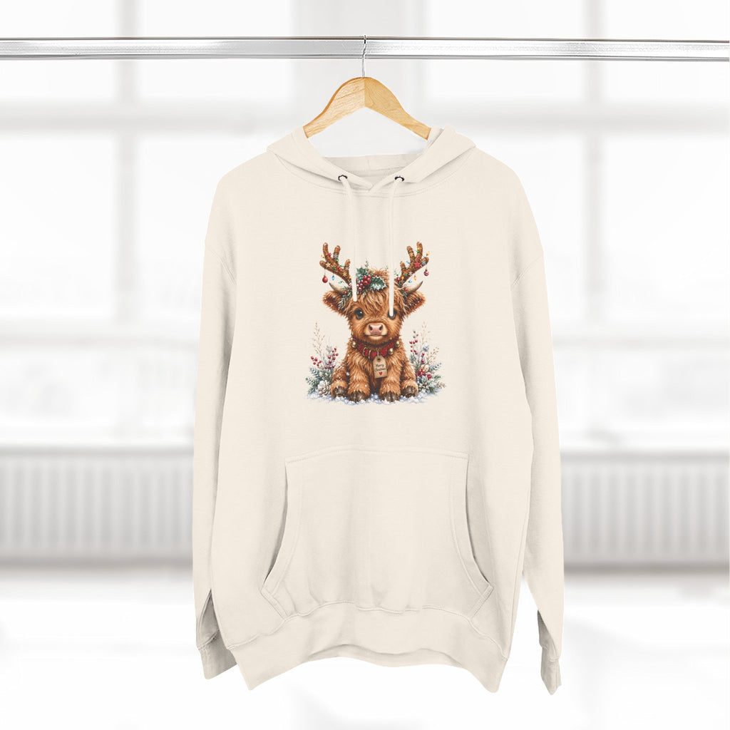 Cute Reindeer Fleece Hoodie - Christmas Woodland Holiday Sweatshirt