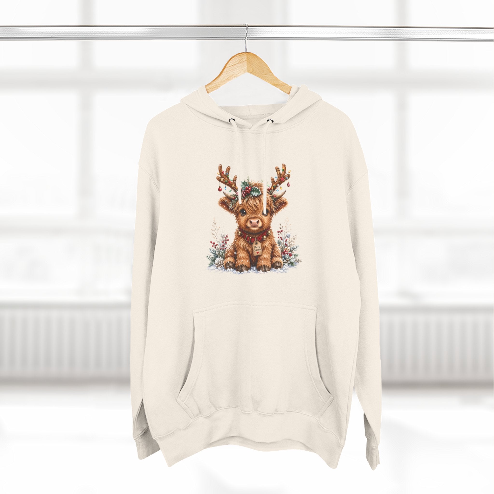 Cute Reindeer Fleece Hoodie - Christmas Woodland Holiday Sweatshirt