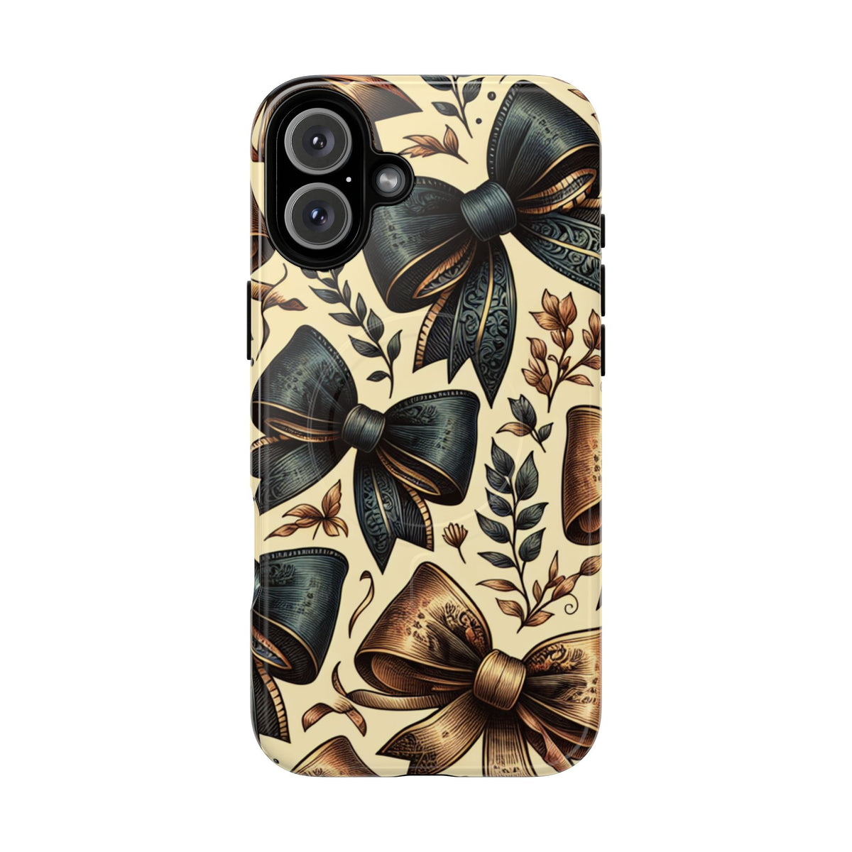 Bow Pattern Tough Magnetic Phone Case — Vintage Ribbon Floral Design