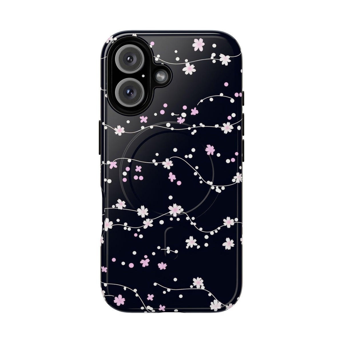 Magnetic Phone Case — Black Sakura Cherry Blossom Tough Cover