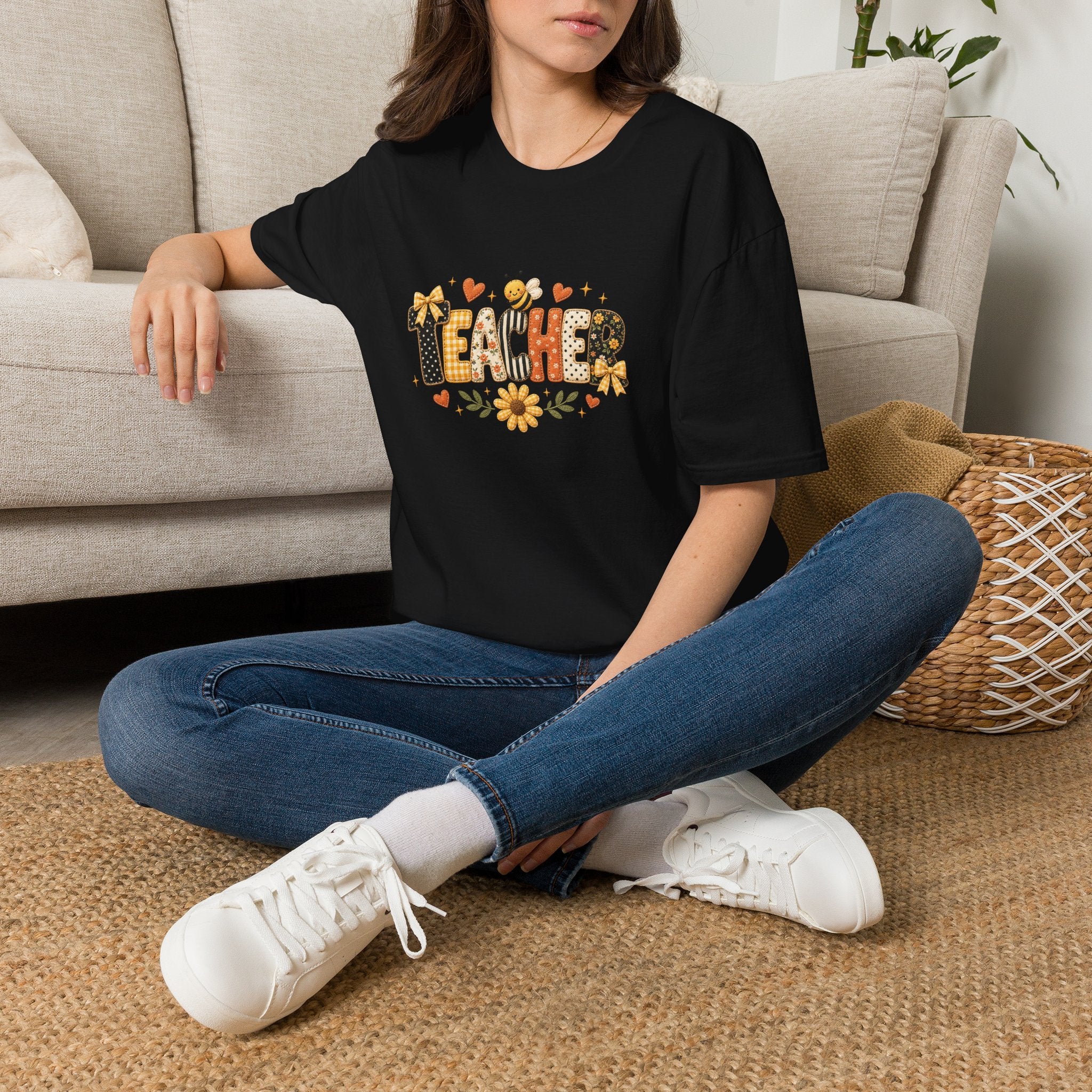 Teacher Floral Bee T-Shirt — Cute Back-to-School Gift for Teachers Graphic Tee