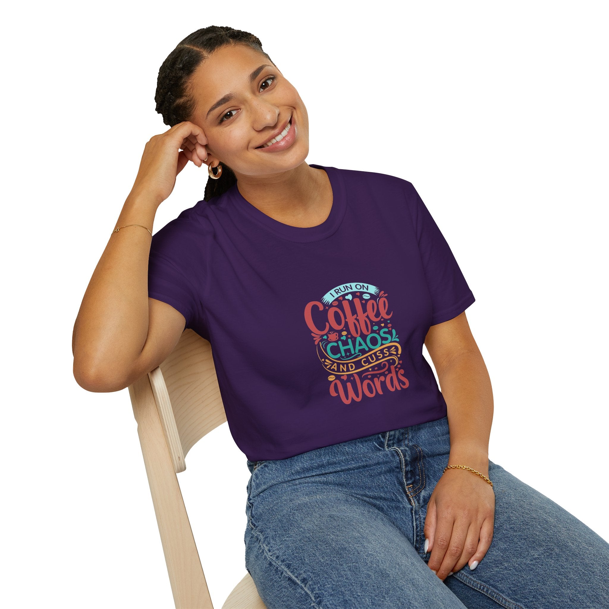 I Run on Coffee Chaos and Cuss Words T-Shirt — Funny Gift for Her Sarcastic Mom Tee