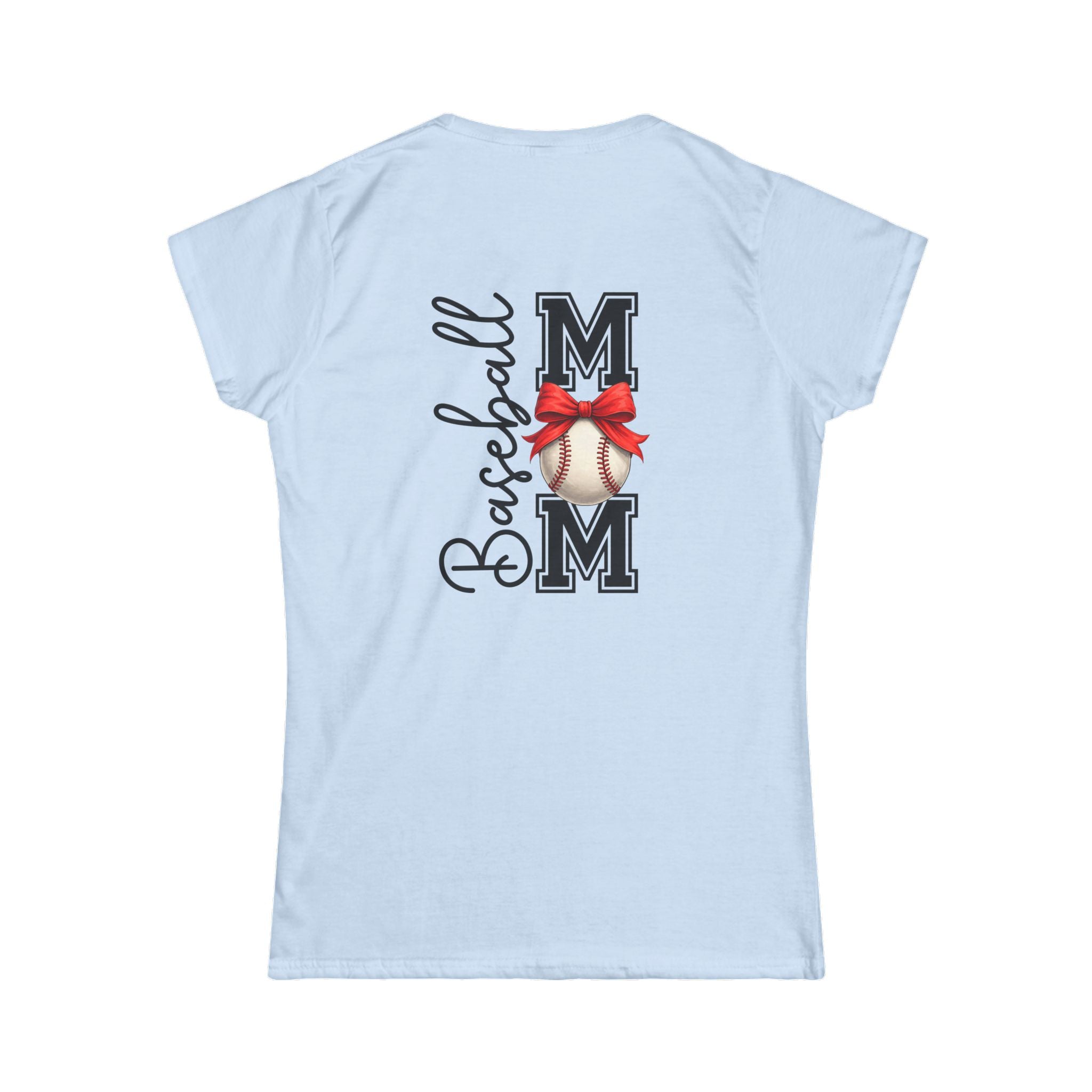 Baseball Mom Script T-Shirt — Cute Bow Gift for Sports Moms Game Day Tee