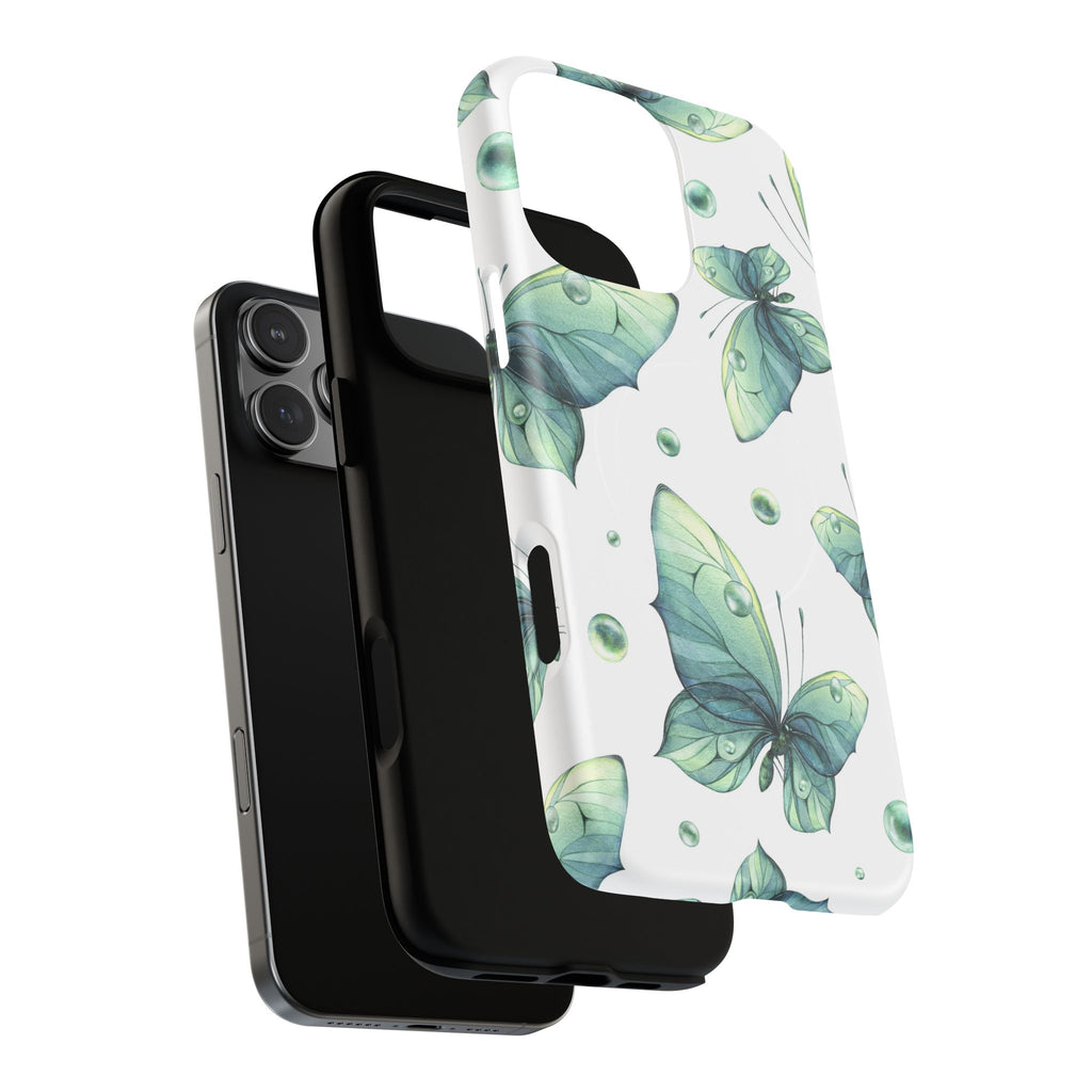 Butterfly Watercolor Magnetic Phone Case — Green Floral Tough Protective Cover