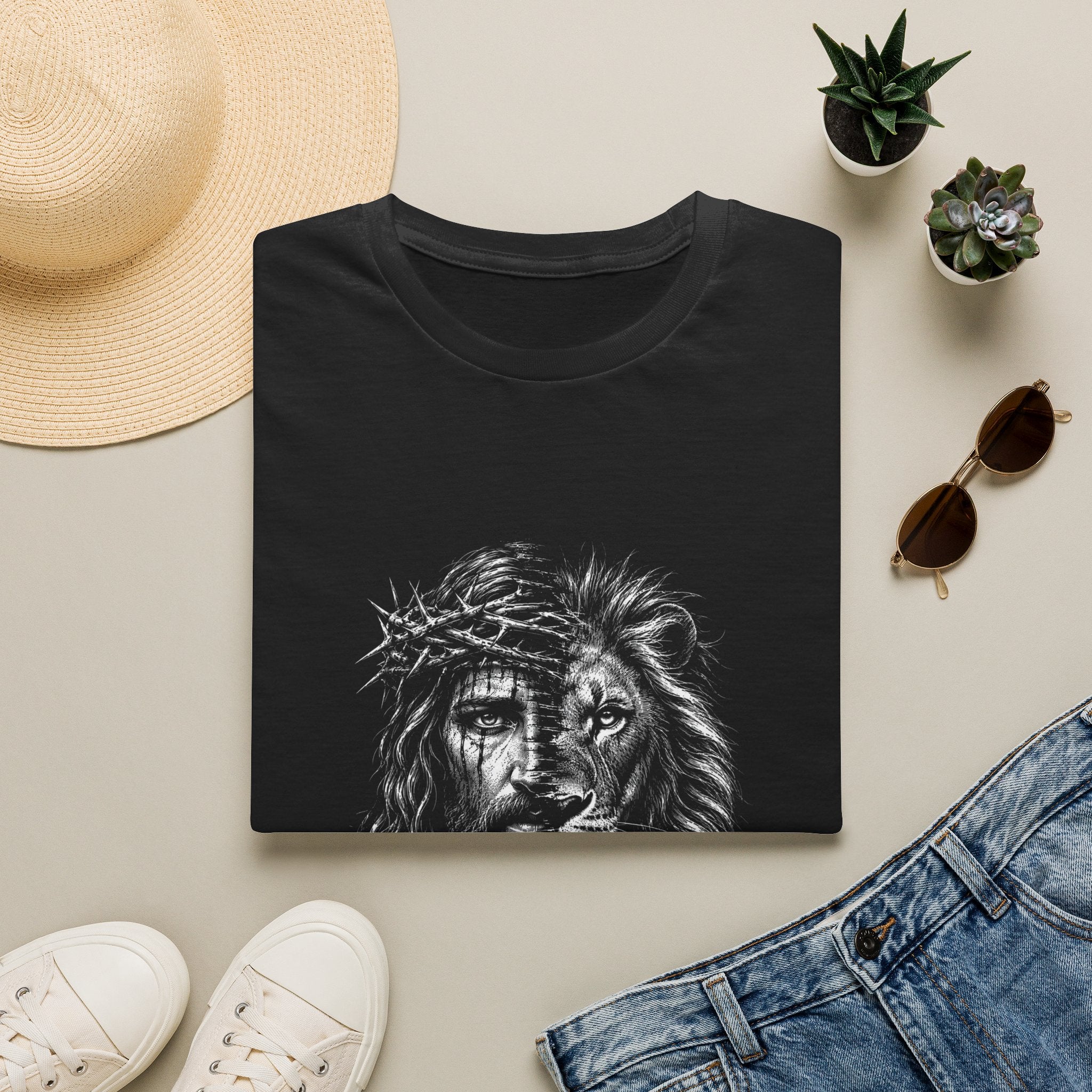 Lion of Judah T-Shirt — Crown of Thorns Half-Face Lion Christian Graphic Tee