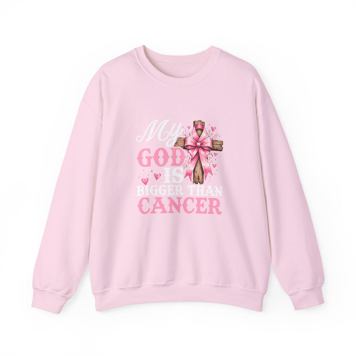 My God Is Bigger Than Cancer Breast Cancer Awareness Crewneck Sweatshirt
