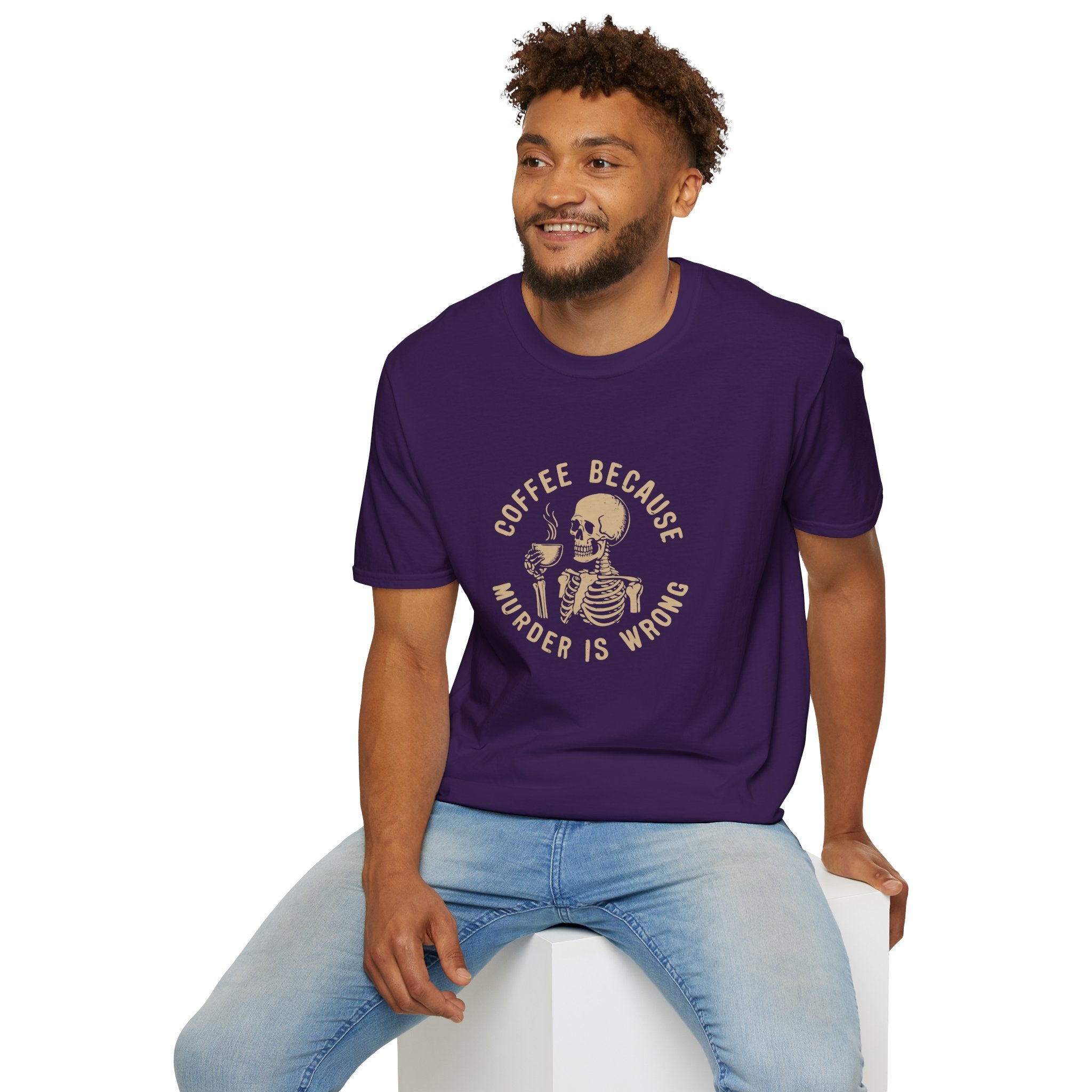 Coffee Because Murder Is Wrong Skull T-Shirt — Funny Dark Humor Gift for Her Graphic Tee