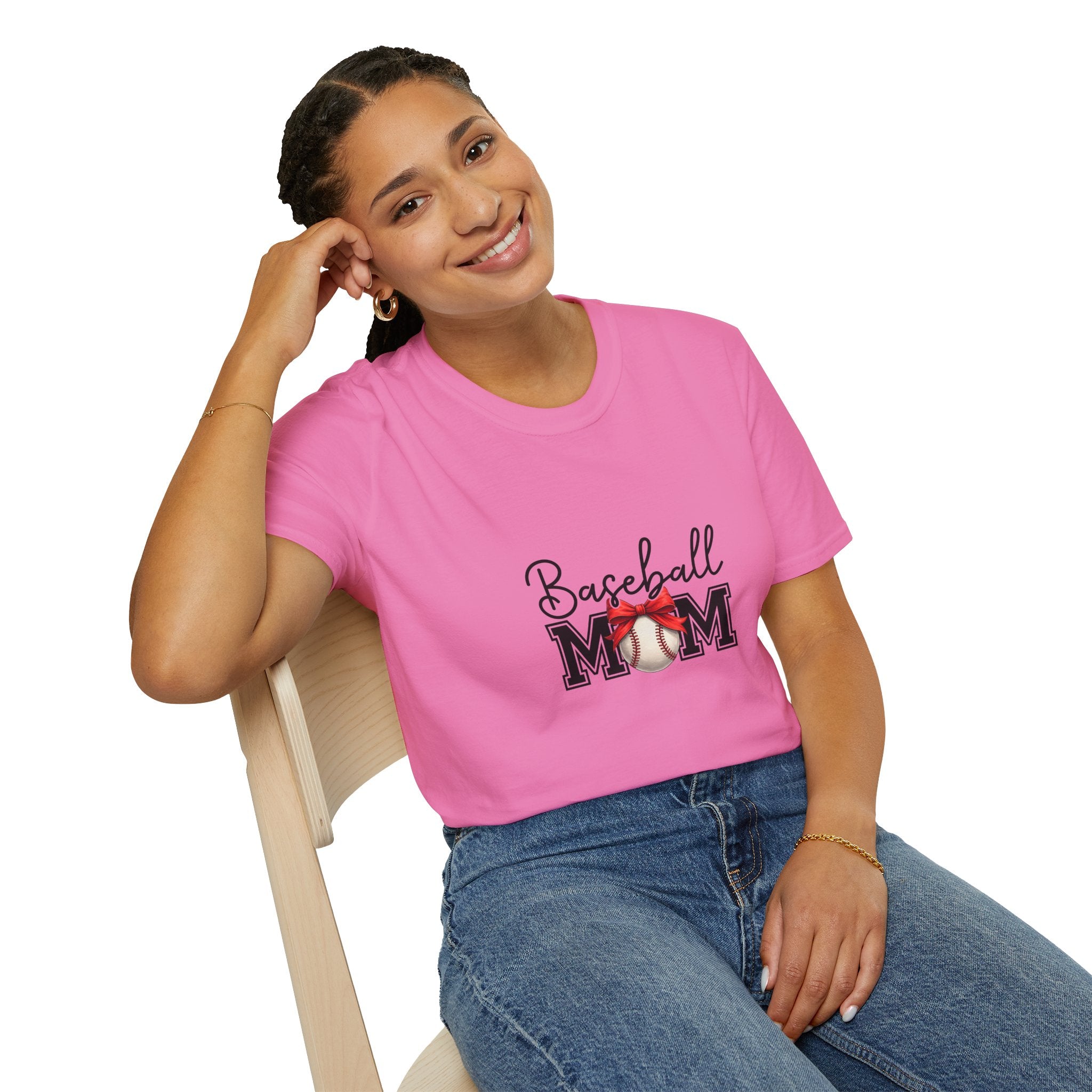 Baseball Mom T-Shirt — Cute Red Bow Gift for Sports Moms Game Day Graphic Tee