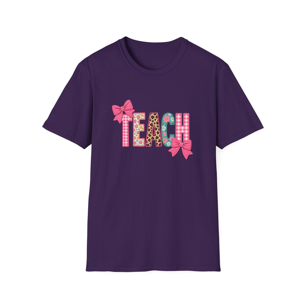 Floral Leopard TEACH T-Shirt — Cute Back-to-School Gift for Teachers Pink Bow Tee
