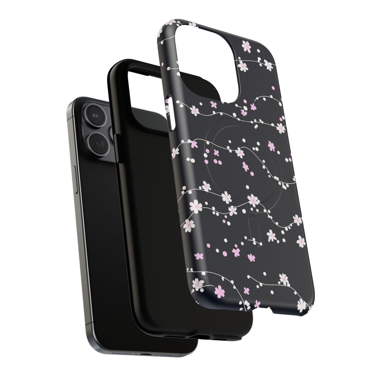 Magnetic Phone Case — Black Sakura Cherry Blossom Tough Cover