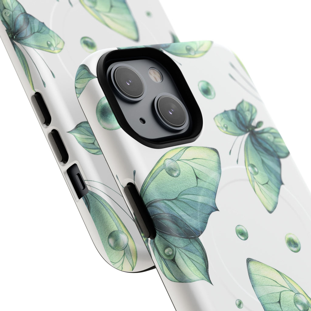 Butterfly Watercolor Magnetic Phone Case — Green Floral Tough Protective Cover