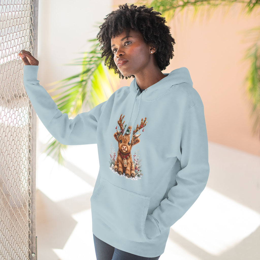 Cute Reindeer Fleece Hoodie - Christmas Woodland Holiday Sweatshirt