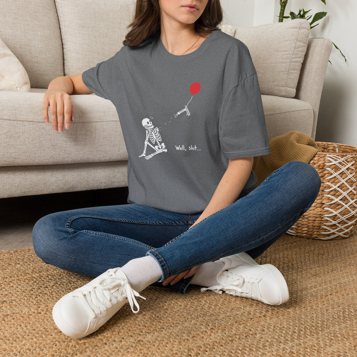 Funny Skeleton Balloon T-Shirt, Well Shit Graphic Tee