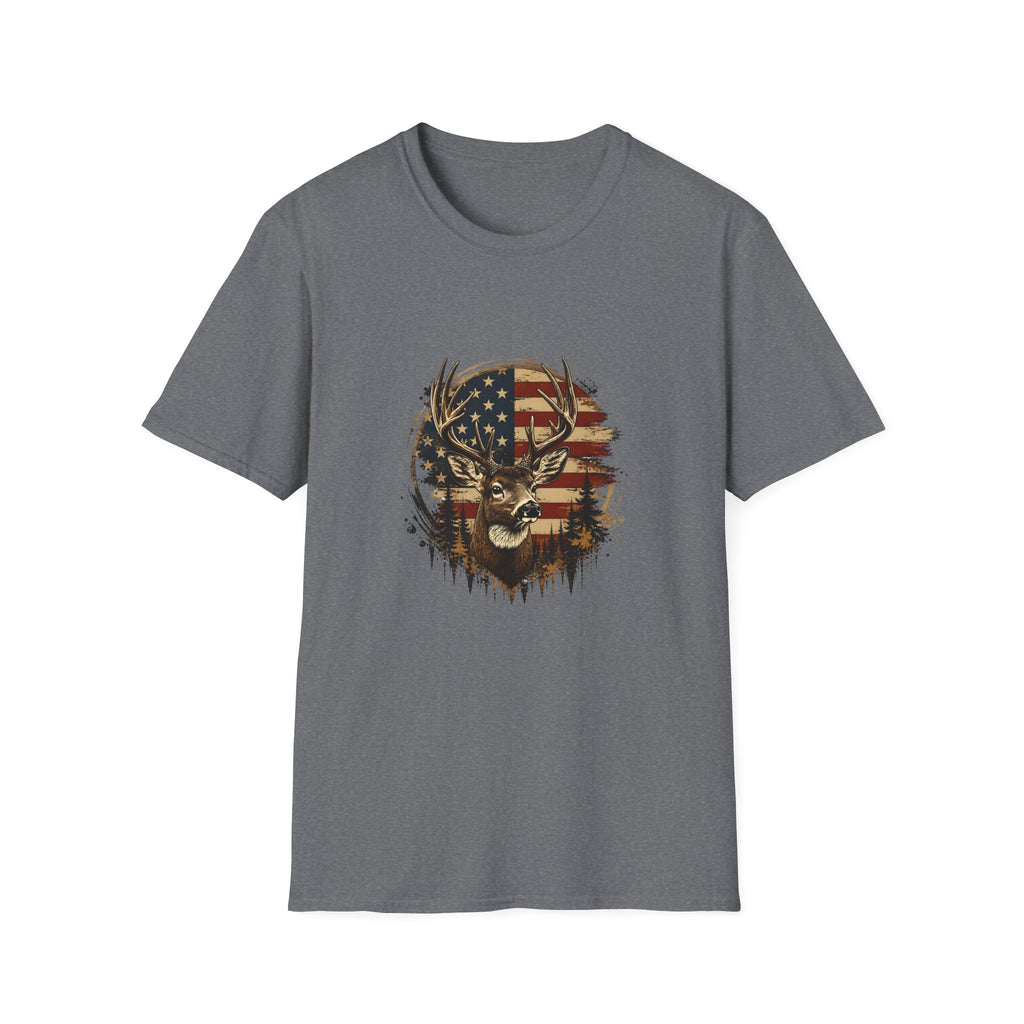 American Flag Deer T-Shirt — Patriotic Buck Gift for Hunters Men's Graphic Tee