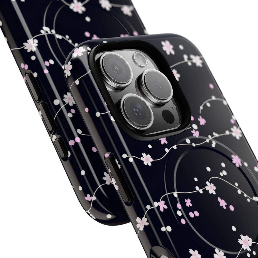 Magnetic Phone Case — Black Sakura Cherry Blossom Tough Cover