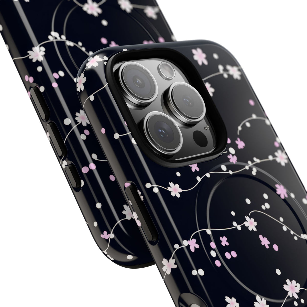Magnetic Phone Case — Black Sakura Cherry Blossom Tough Cover