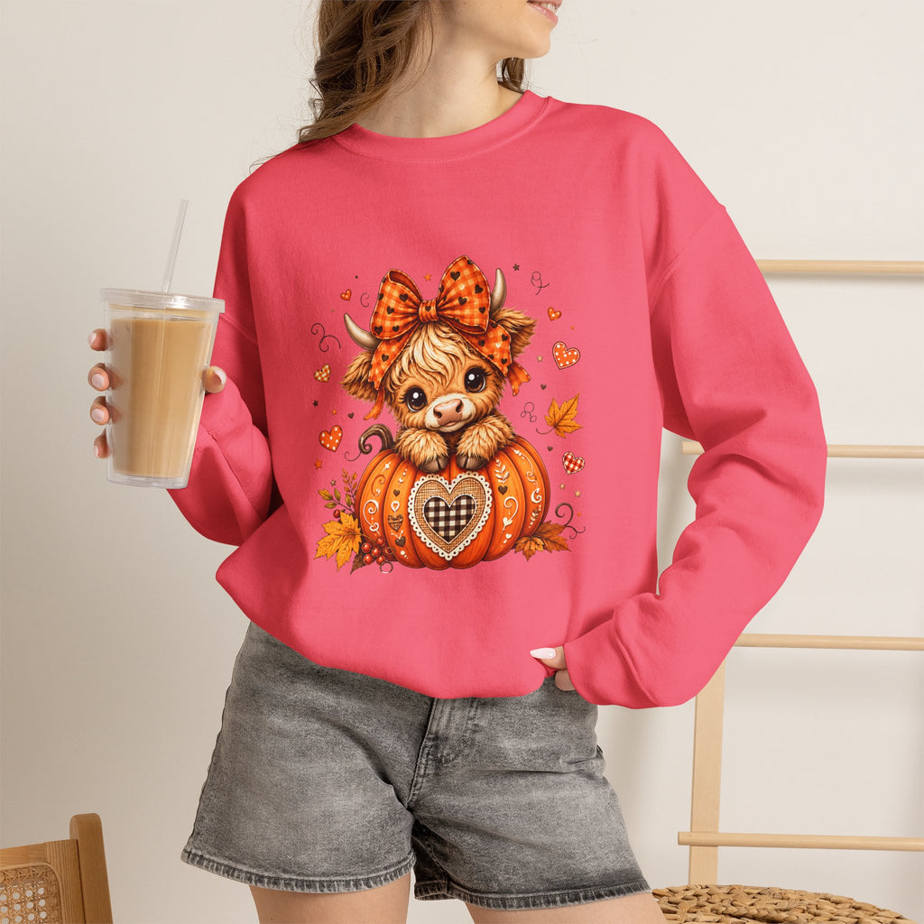 Cute Highland Cow Pumpkin Halloween Sweatshirt