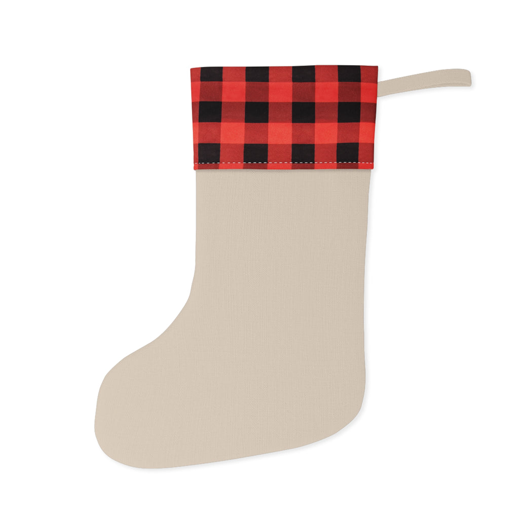 Buffalo Plaid Cuffed Christmas Stocking with Festive Fawn Holiday Mantel Decor