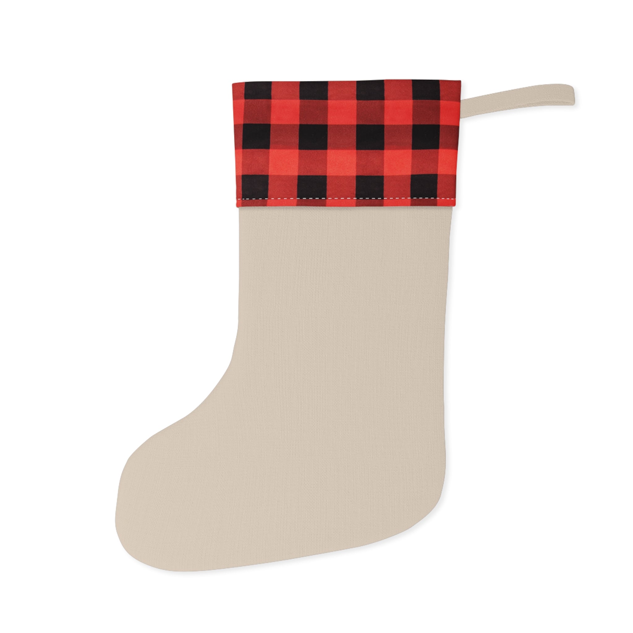Buffalo Plaid Cuffed Christmas Stocking with Festive Fawn Holiday Mantel Decor