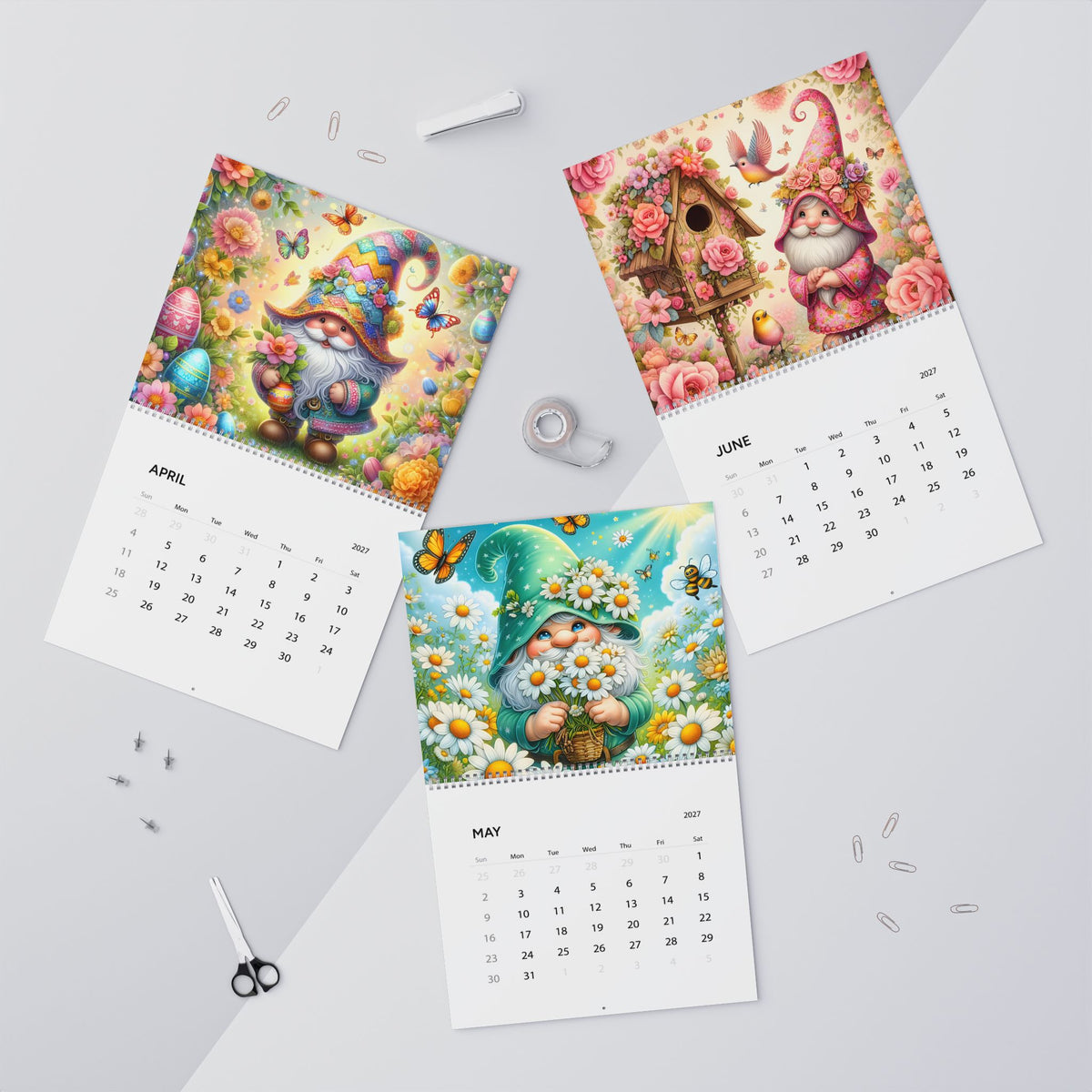 2027 Gnome Wall Calendar — Whimsical Nordic Gnome Art, 12-Month Wall Calendar