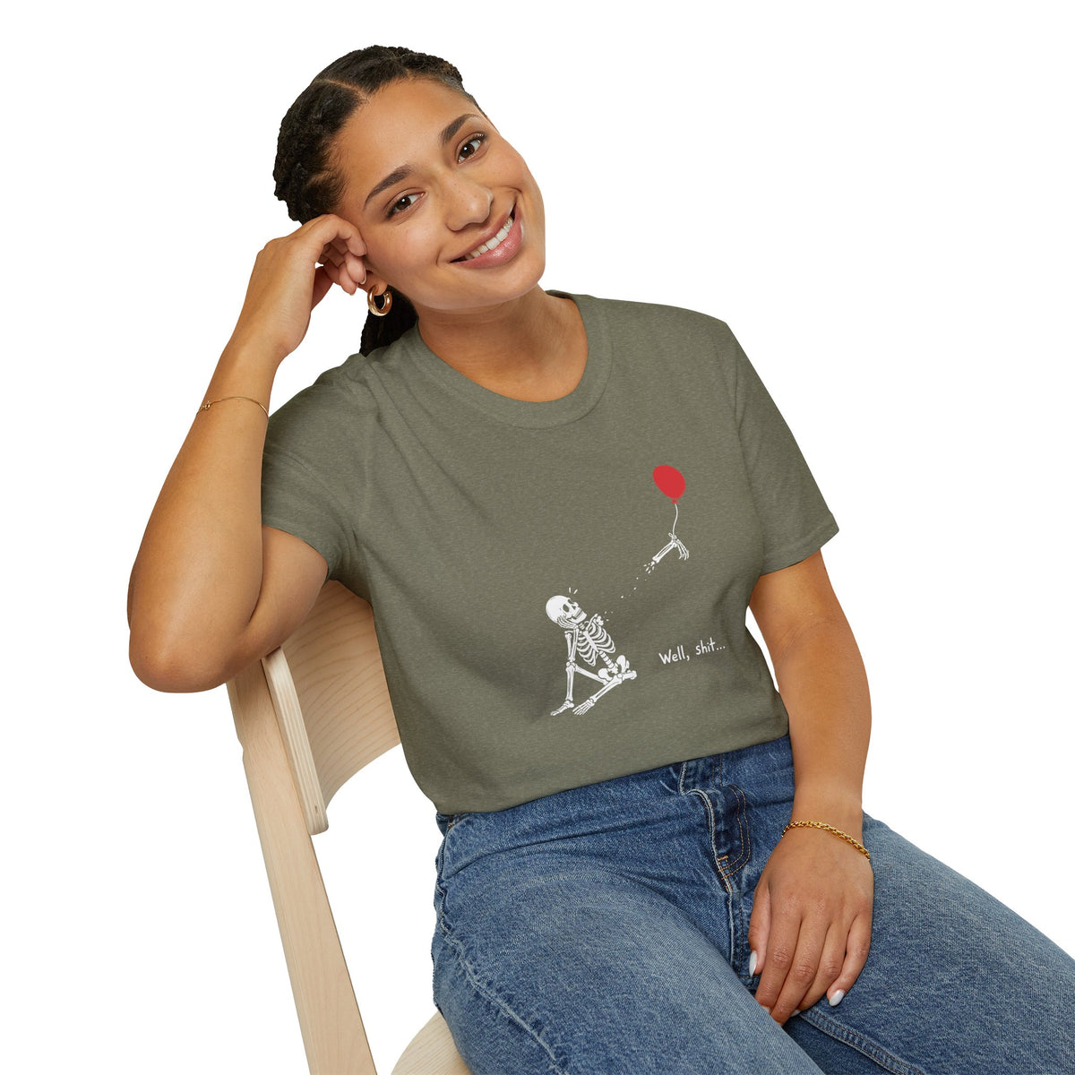 Funny Skeleton Balloon T-Shirt, Well Shit Graphic Tee