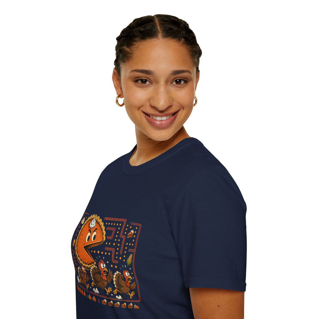 Retro Pie Monster T-Shirt — Funny Pac-Maze Dessert Gamer Tee