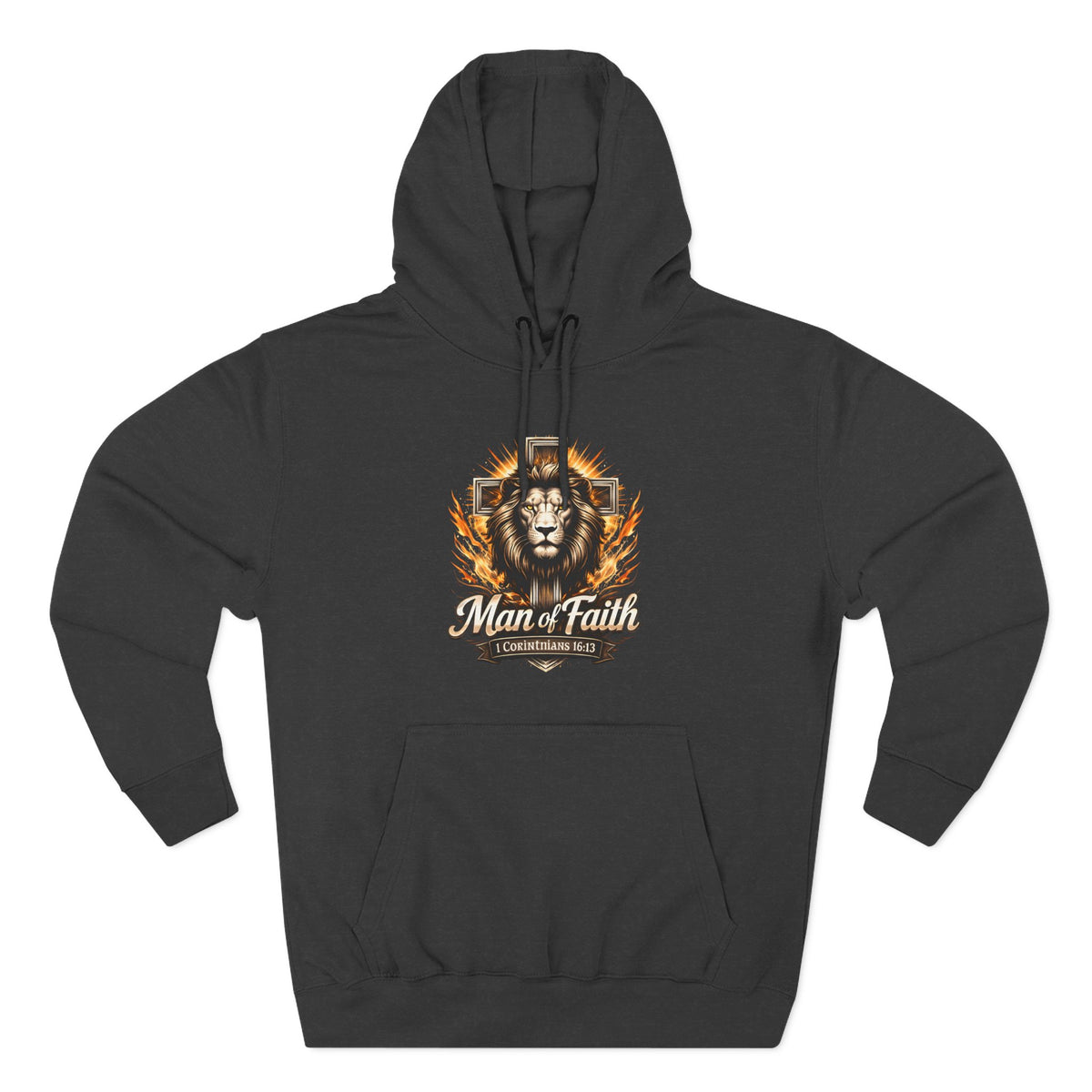 Man of Faith Lion Crest Graphic Fleece Pullover Hoodie
