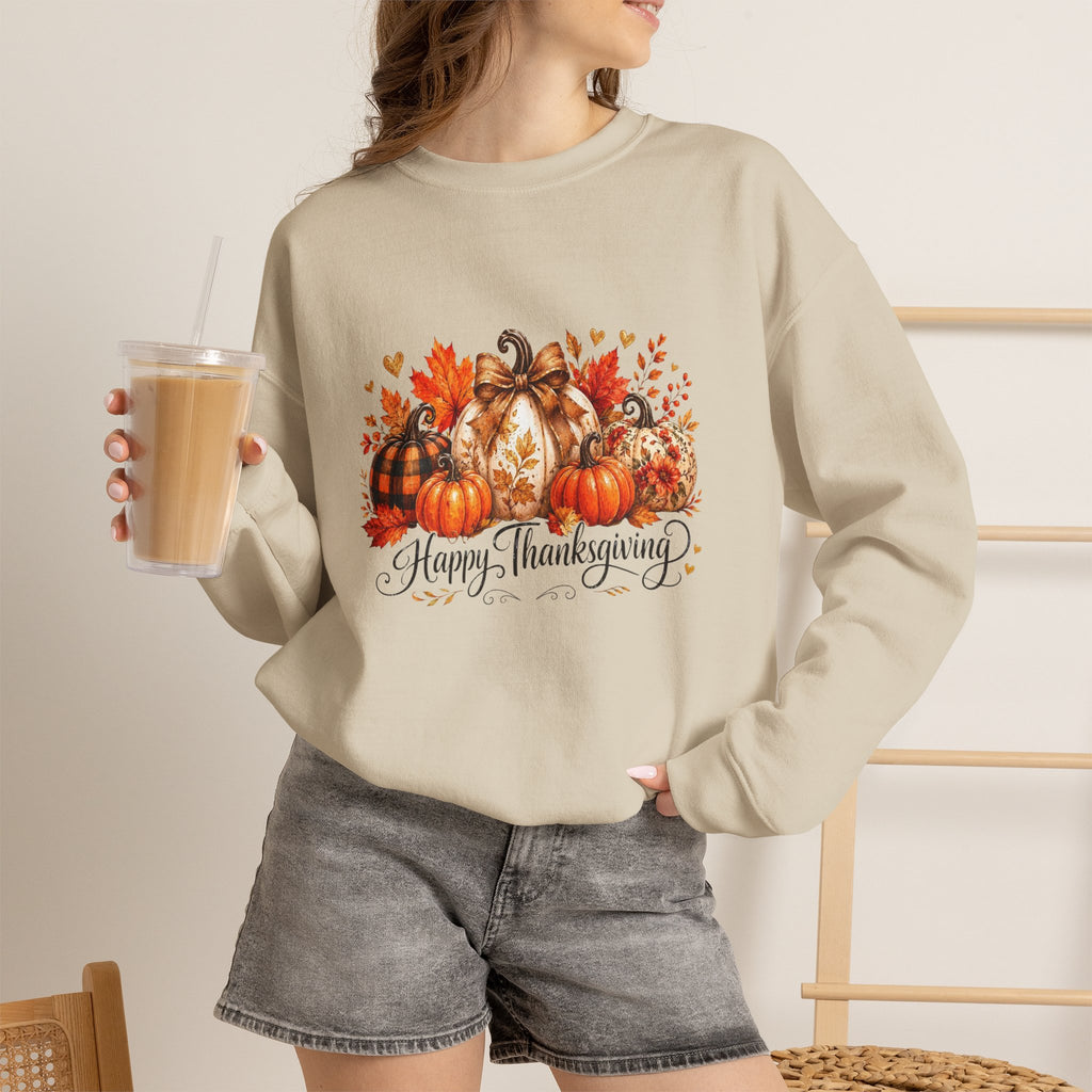 Thanksgiving Pumpkin Crewneck Sweatshirt — Happy Thanksgiving Harvest Design