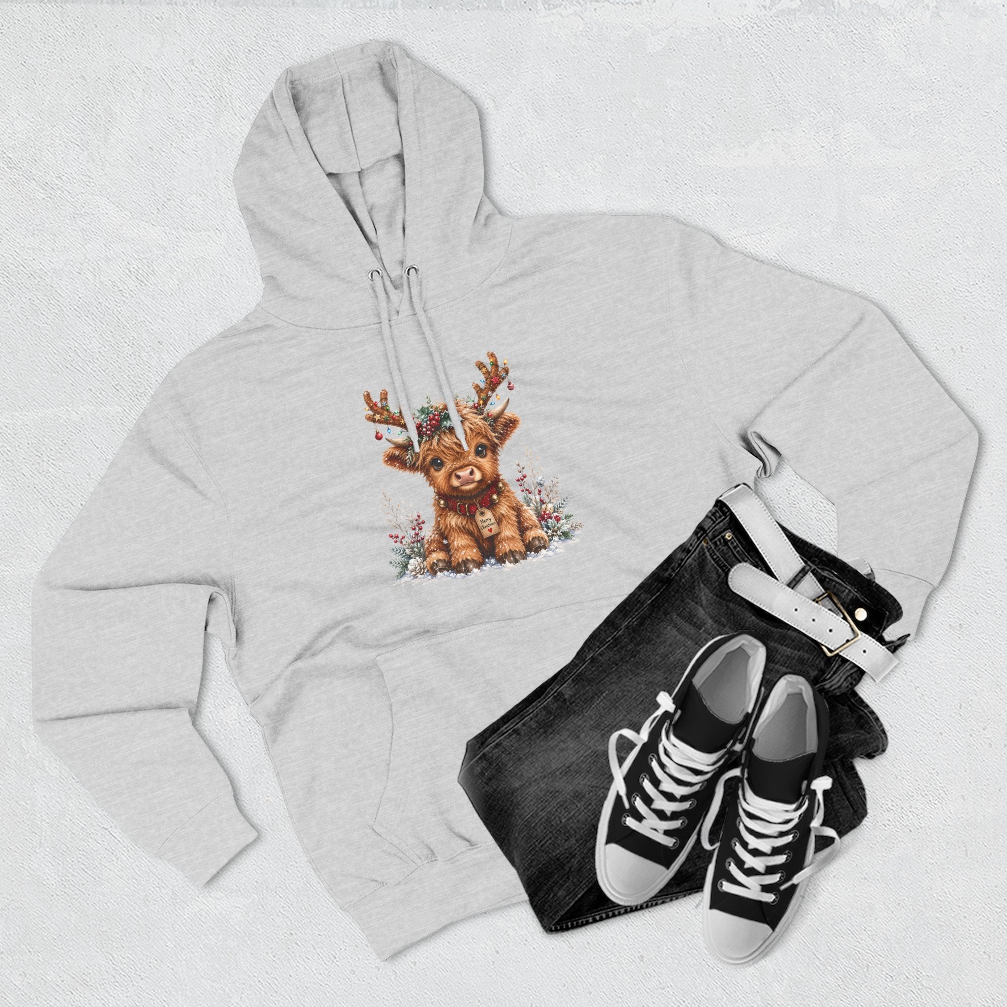 Cute Reindeer Fleece Hoodie - Christmas Woodland Holiday Sweatshirt