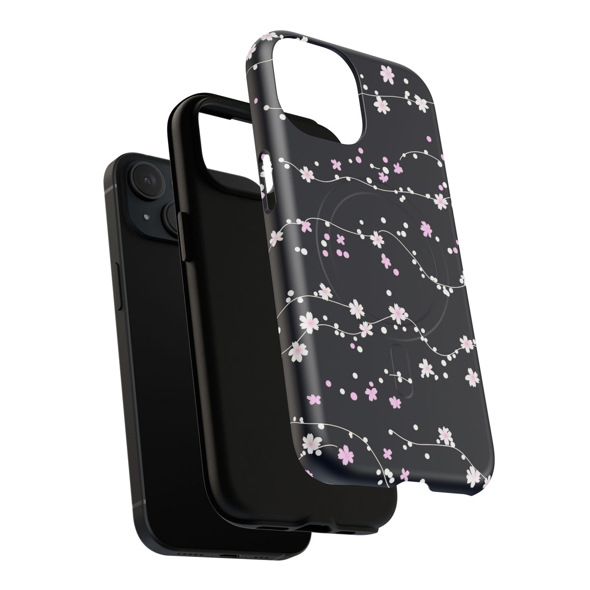 Magnetic Phone Case — Black Sakura Cherry Blossom Tough Cover