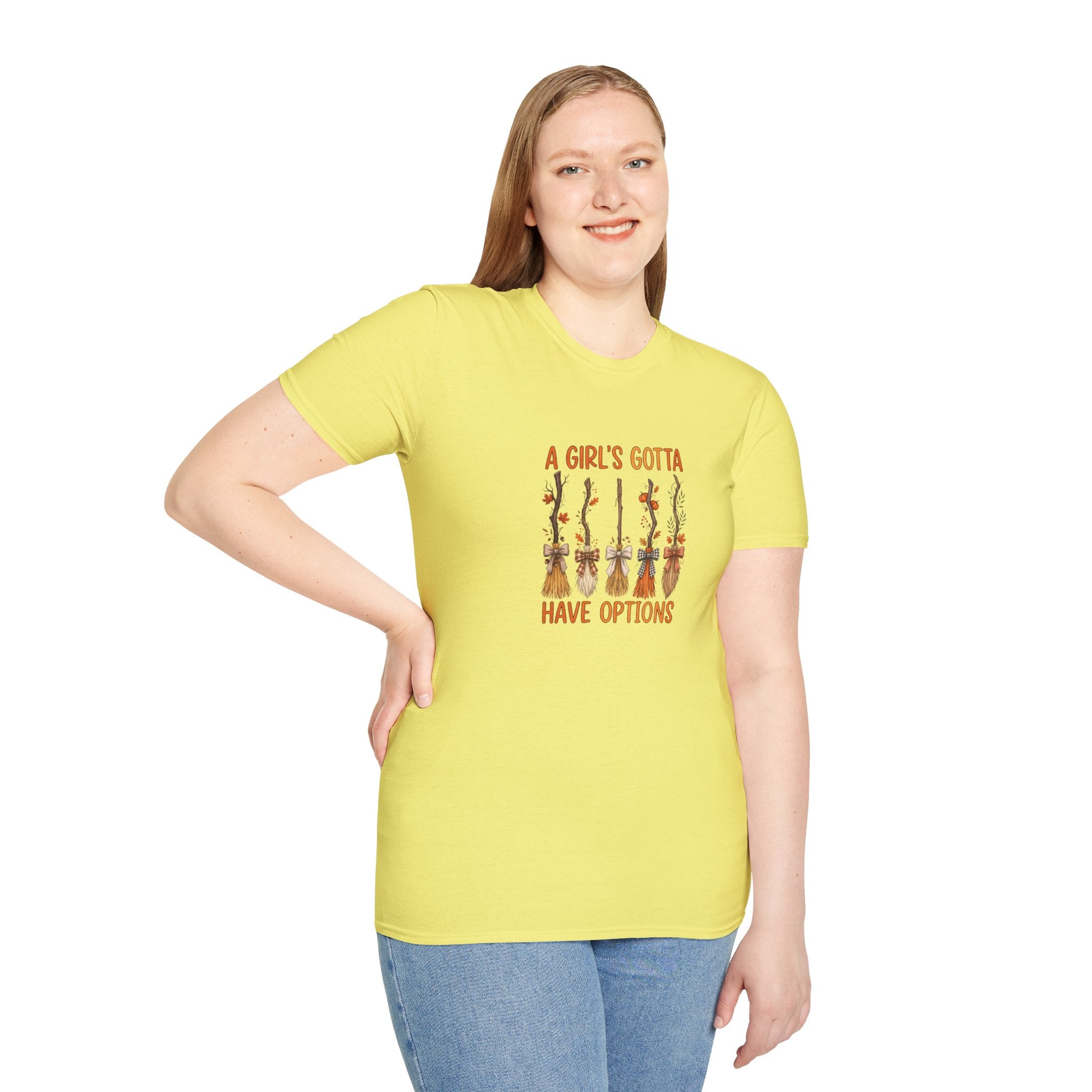 A Girl's Gotta Have Options Witch Brooms T-Shirt — Funny Halloween Gift for Women