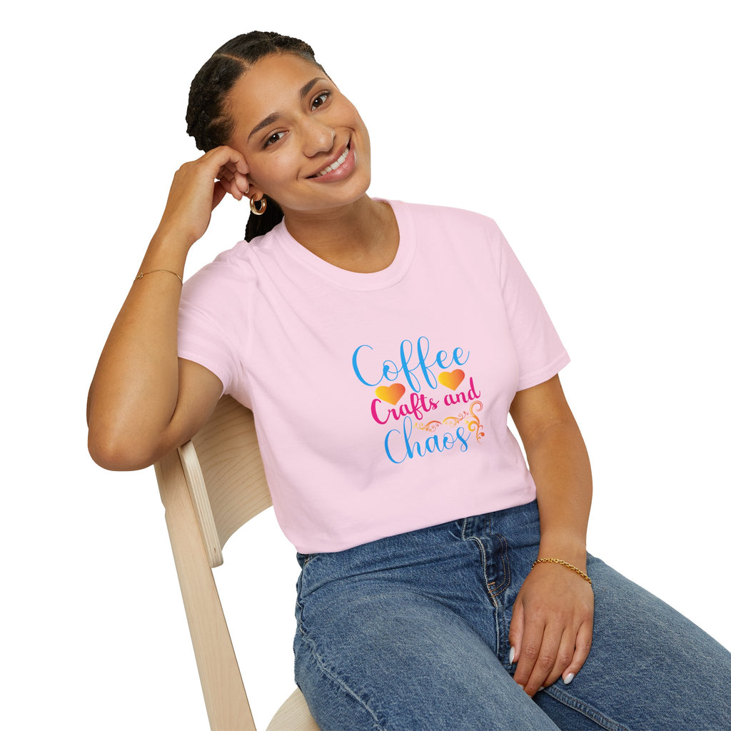 Coffee Crafts and Chaos T-Shirt — Funny Gift for Crafty Women Sarcastic Graphic Tee