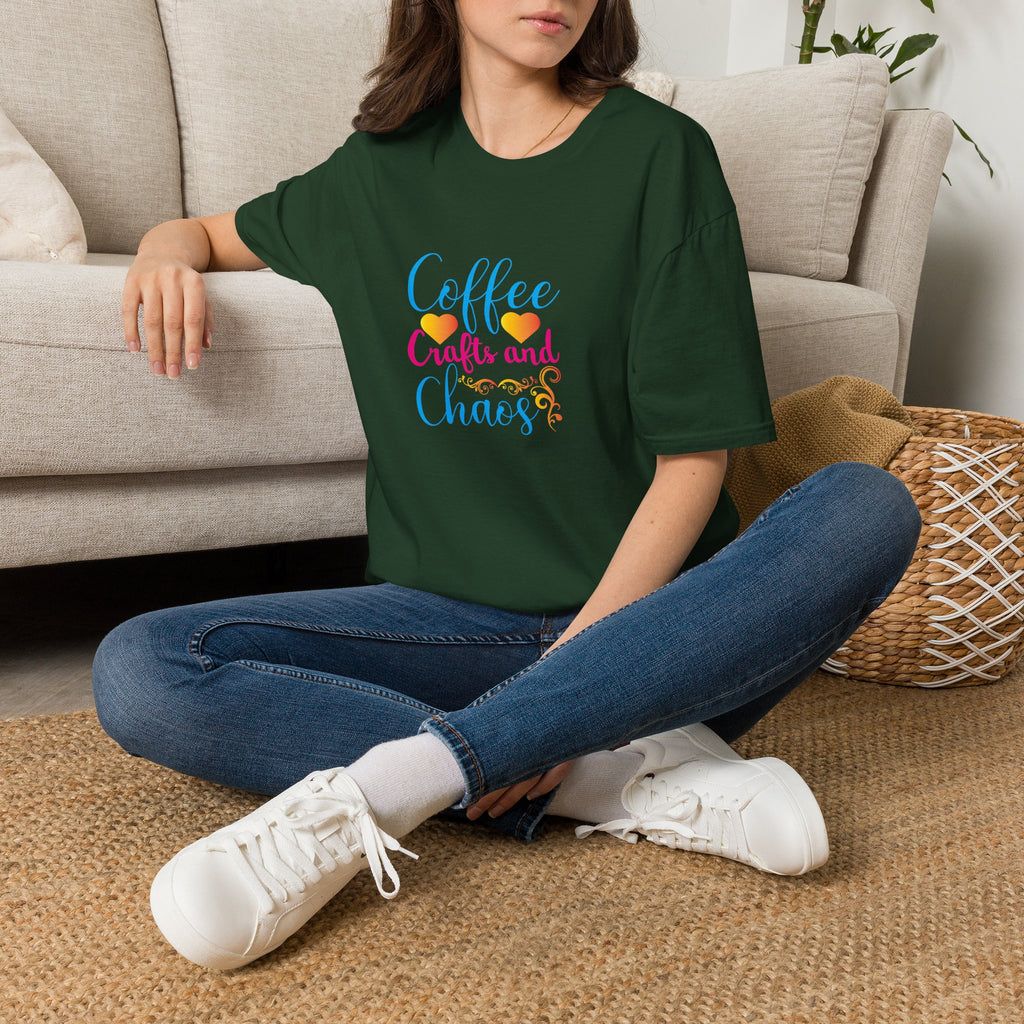 Coffee Crafts and Chaos T-Shirt — Funny Gift for Crafty Women Sarcastic Graphic Tee