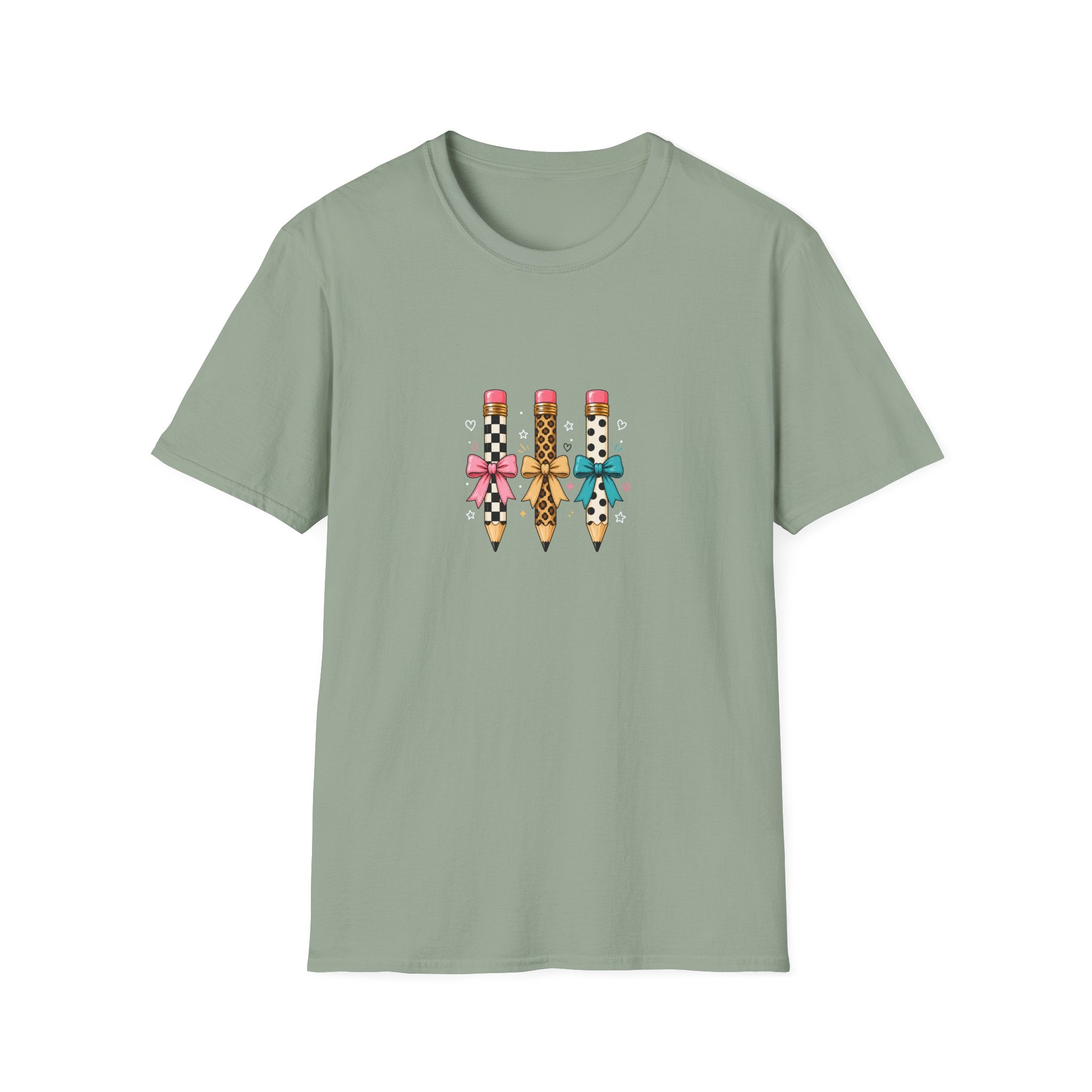 Pencil Trio Graphic T-Shirt — Cute Patterned Pencils with Bows